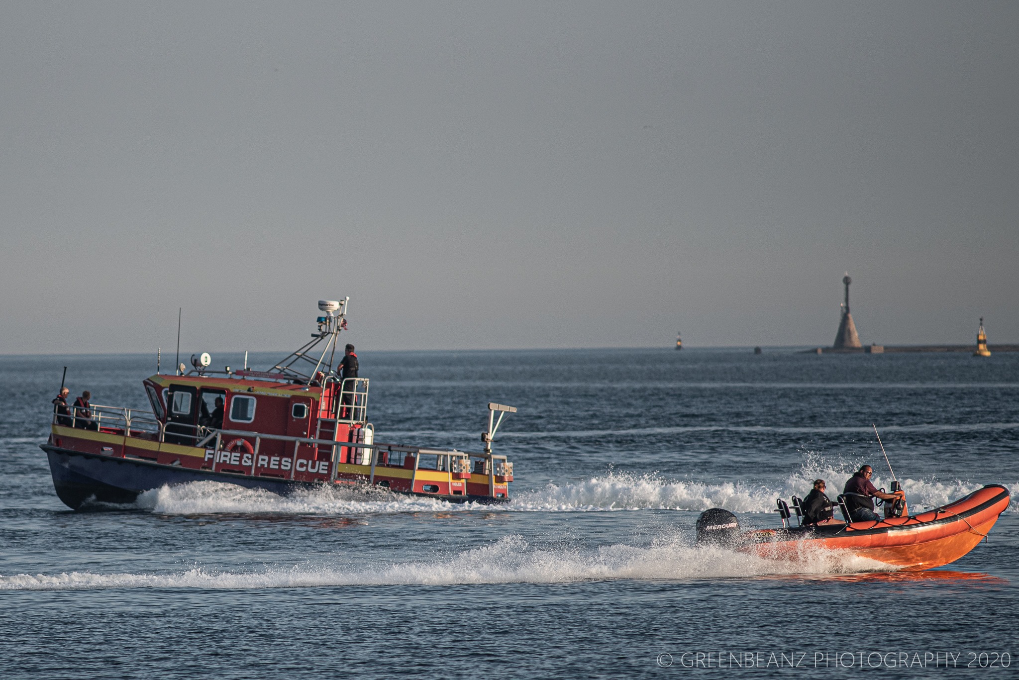 Fire and rescue Boat and Rib Mount Batten Plymouth May 2020